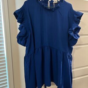 JODIFL Blue Flutter Sleeve Blouse with Ruffled Details